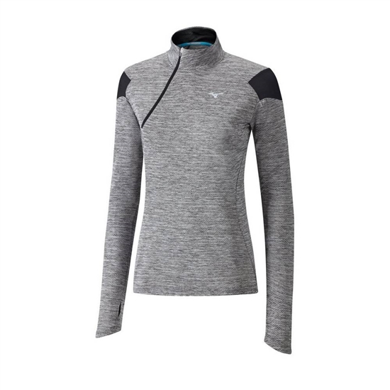 Mizuno ALPHA HALF ZIP Running Tops Női Fekete | MDQZ-21794
