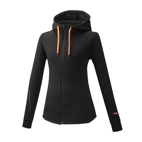 Mizuno Athletic Zip Kapucnis Pulóver Női Fekete | VXUF-27451