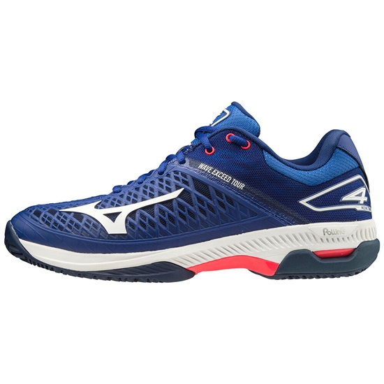 Mizuno Wave Exceed Tour 4 CC Teniszcipő Férfi Kék / Fehér / Rózsaszín | YPDE-50642